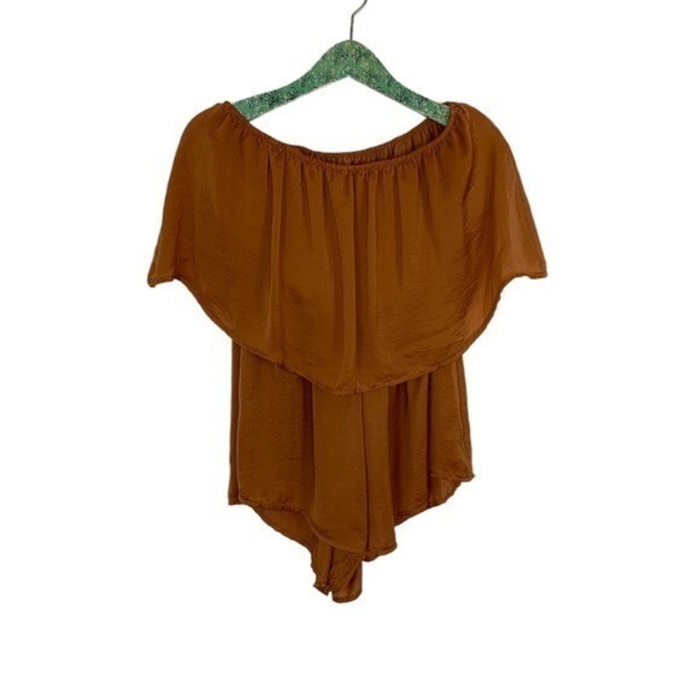 Princess Polly Brown Off Shoulder Flowy Ruffle Romper Boho Cottagecore Trendy 12